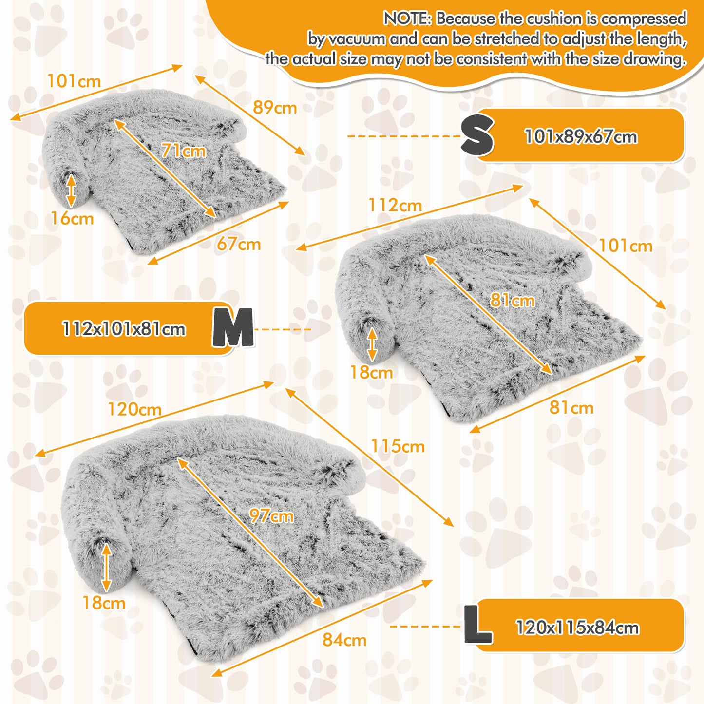 Fluffy Dog Mat Couch Cover Protector with Detachable Washable Cover and Anti-slip Bottom-White-M