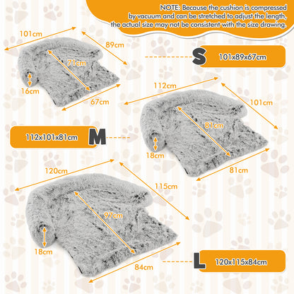 Fluffy Dog Mat Couch Cover Protector with Detachable Washable Cover and Anti-slip Bottom-White-M