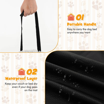 Fluffy Dog Mat Couch Cover Protector with Detachable Washable Cover and Anti-slip Bottom-White-S