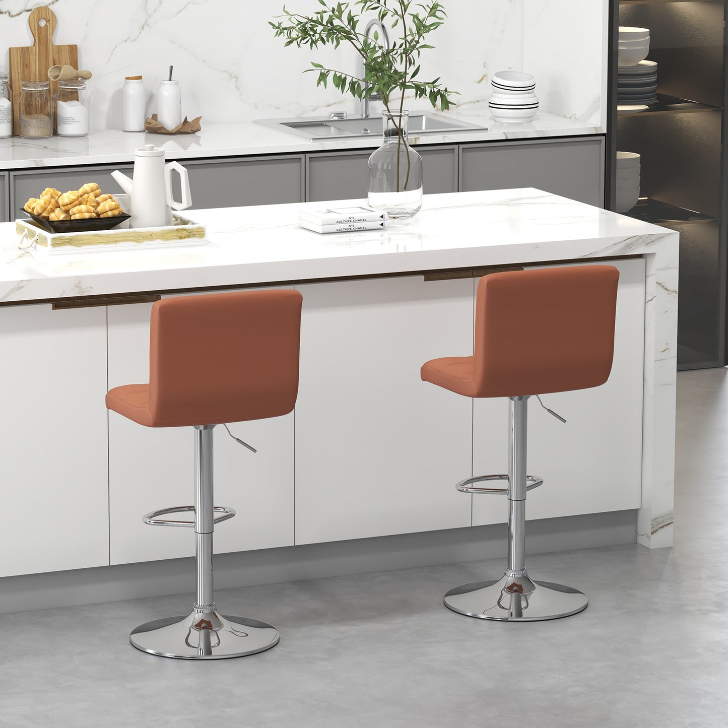 PU Leather Bar Chairs with Adjustable Height for Kitchen Island and Pub-Coffee