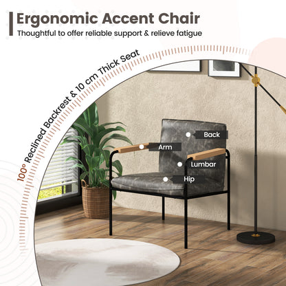PU Leather Accent Chair with Armrests Backrest and Seat Cushion-Grey