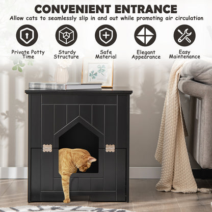 Cat Litter Box Enclosure with Flip Magnetic Half Door-Black