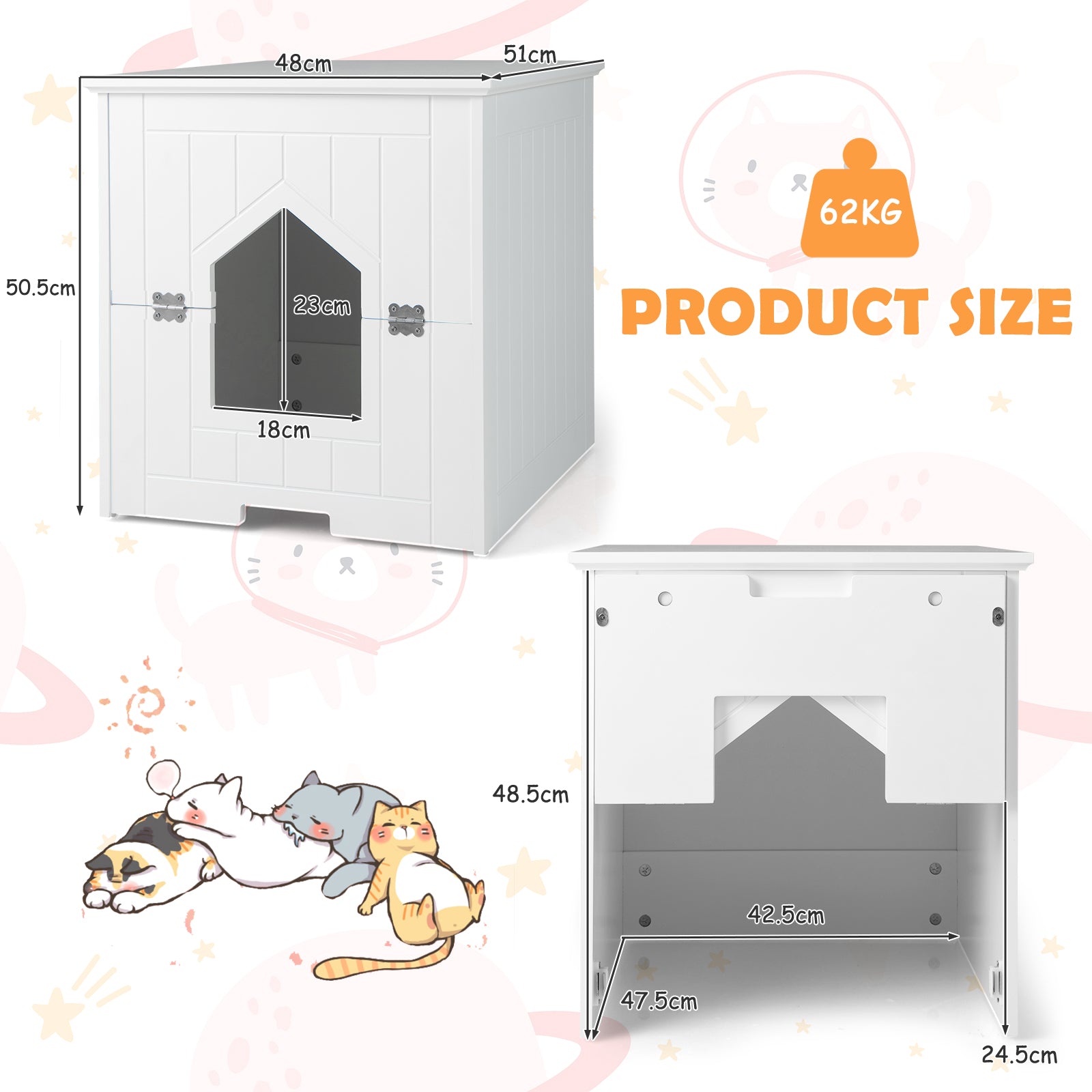 Cat Litter Box Enclosure with Flip Magnetic Half Door-White