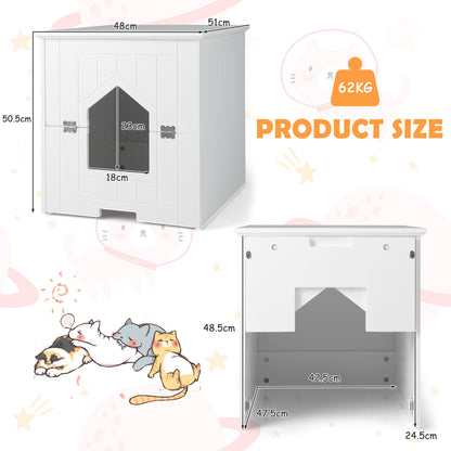 Cat Litter Box Enclosure with Flip Magnetic Half Door-White