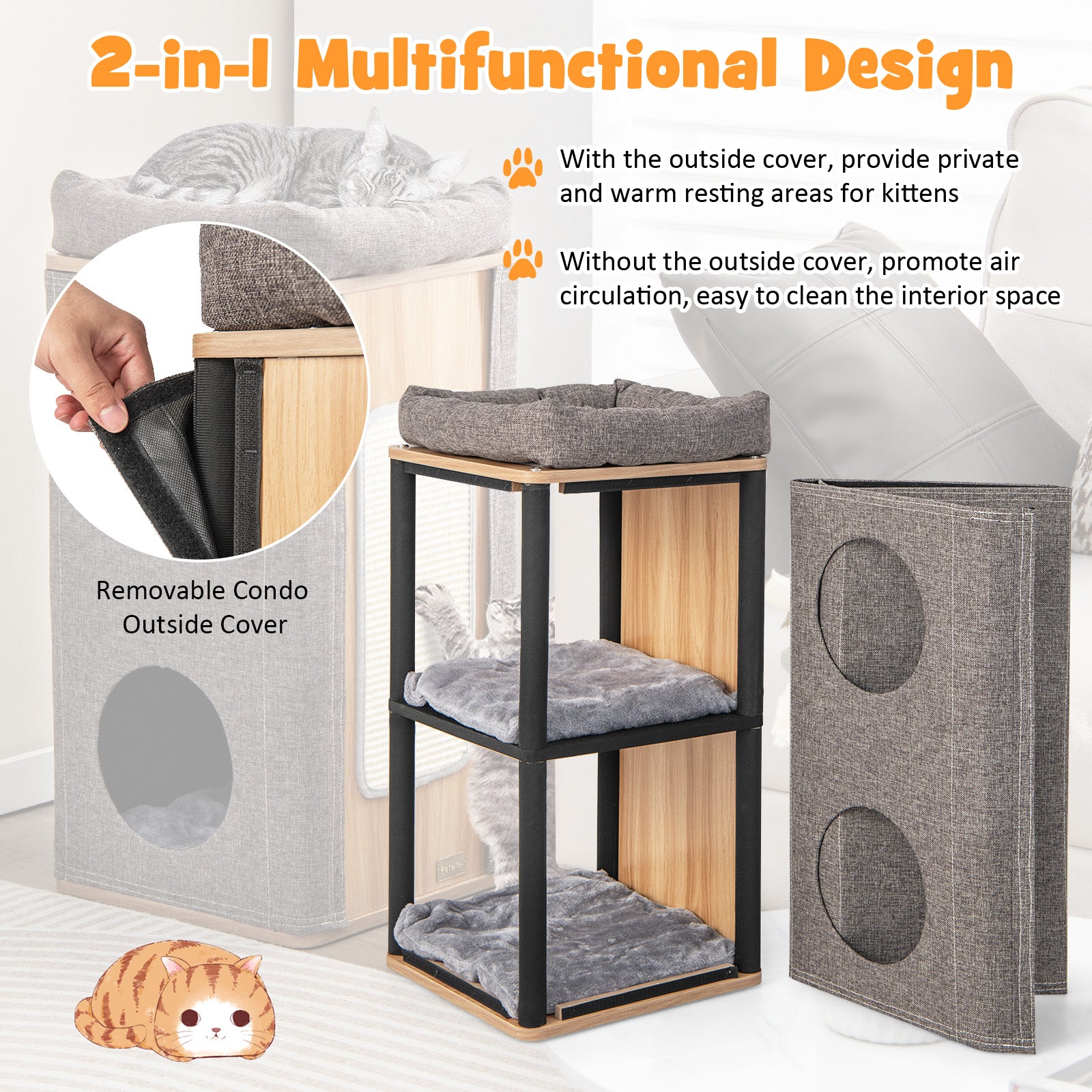 Modern Barrel-Shaped Cat Condo Furniture for Indoor Cats-Grey