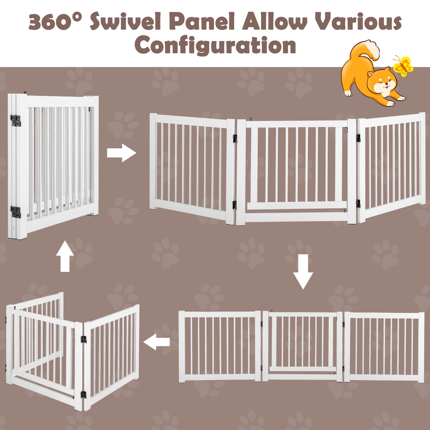 Freestanding Foldable Pet Gates with Lockable Door for Doorway Stairs