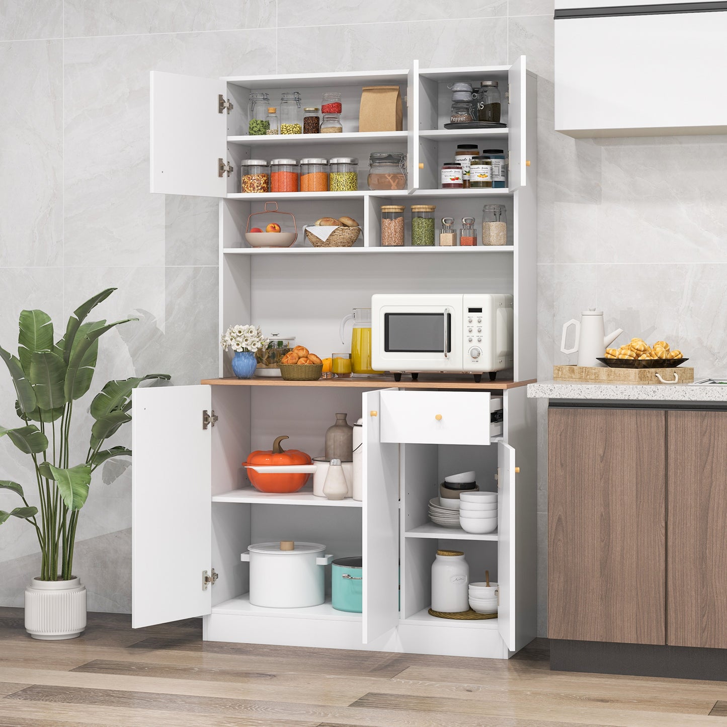 180 cm Tall Pantry Cabinet with Outlets USB Ports-White