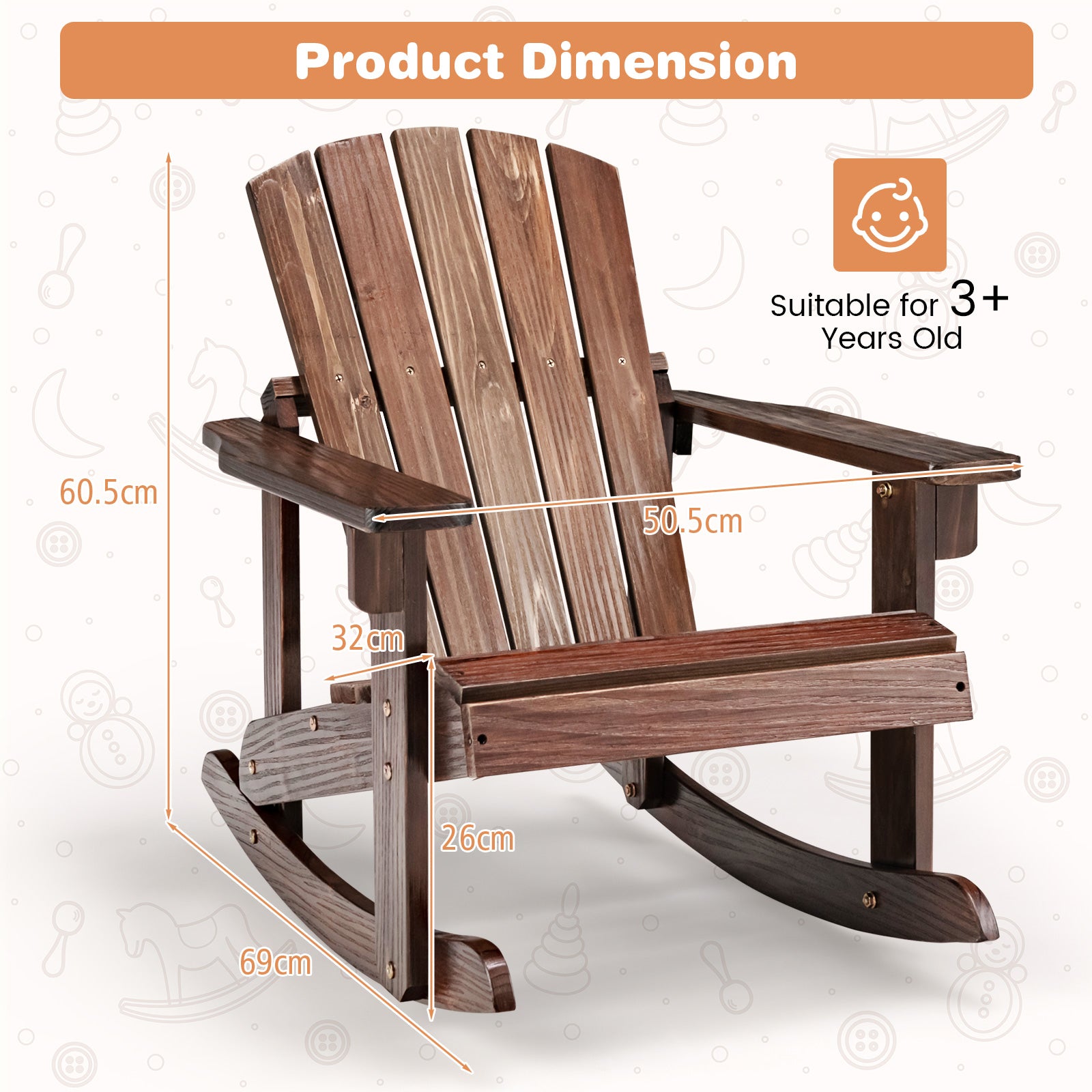 Patio Adirondack Rocking Chair with High Backrest-Coffee