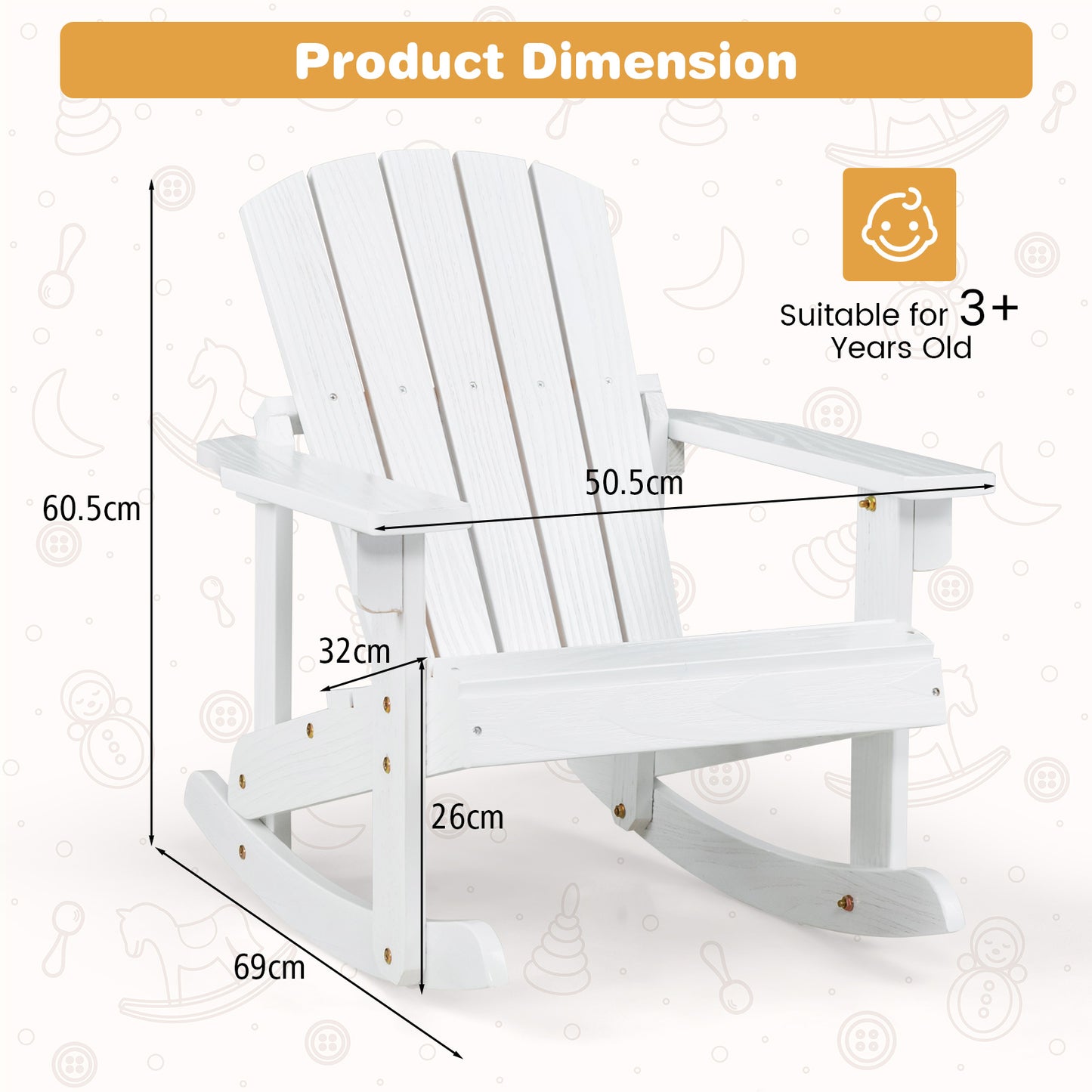 Patio Adirondack Rocking Chair with High Backrest-White