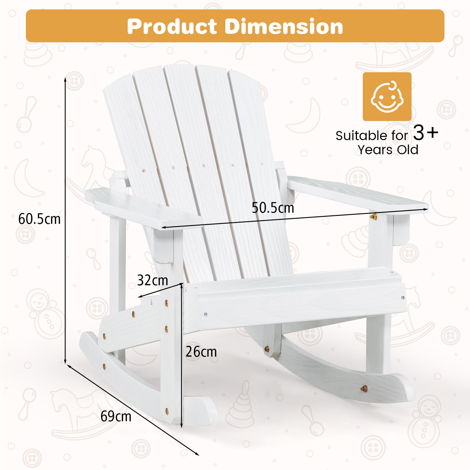 Patio Adirondack Rocking Chair with High Backrest-White