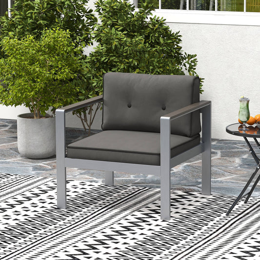 Patio Aluminum Armchair with Cushions Outdoor Sofa Chair-Grey