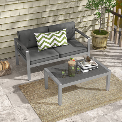 Patio Aluminum Loveseat Sofa 2-Person Chair with Cushions-Grey