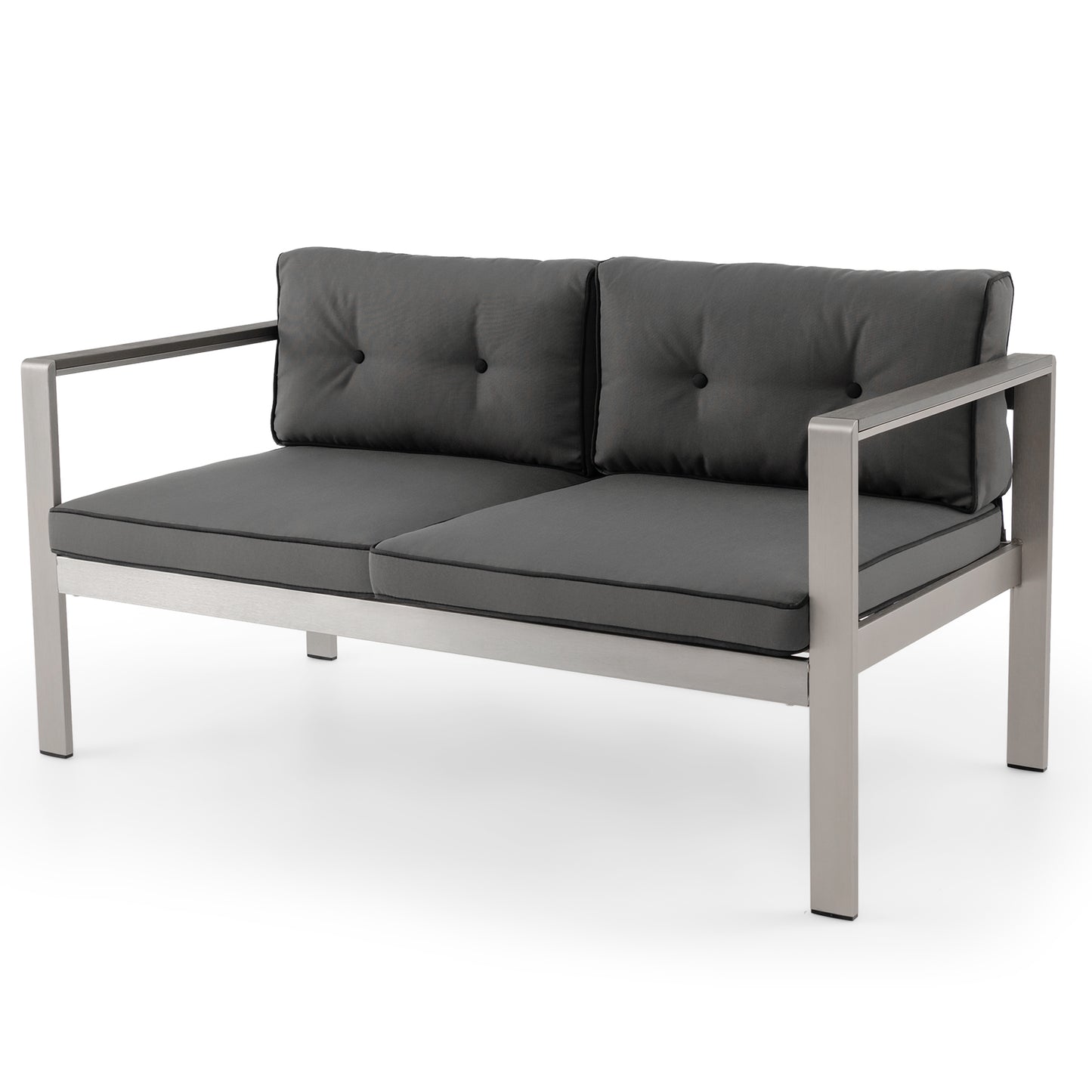 Patio Aluminum Loveseat Sofa 2-Person Chair with Cushions-Grey