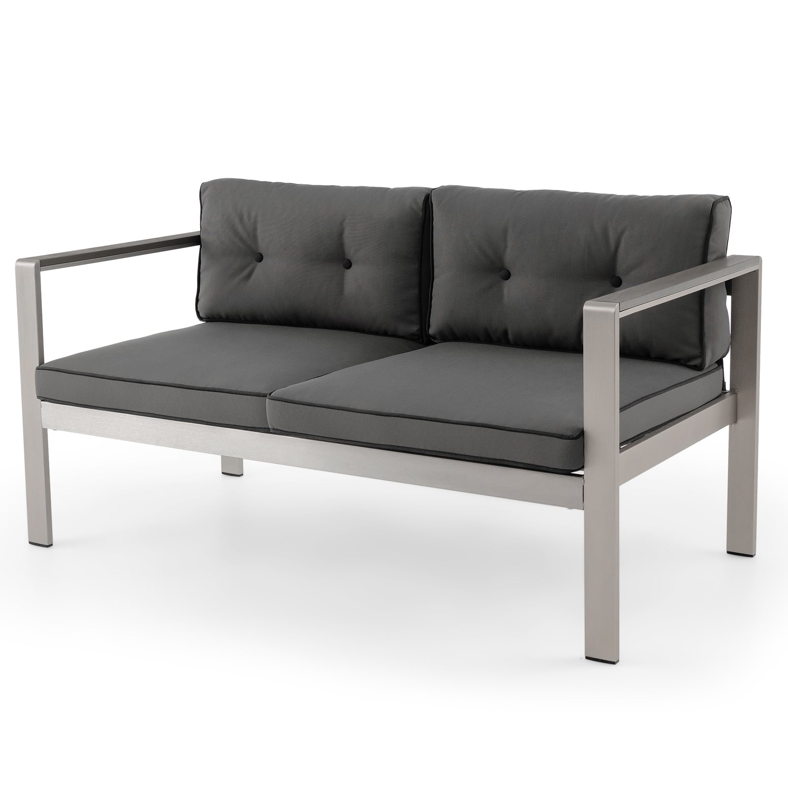 Patio Aluminum Loveseat Sofa 2-Person Chair with Cushions-Grey