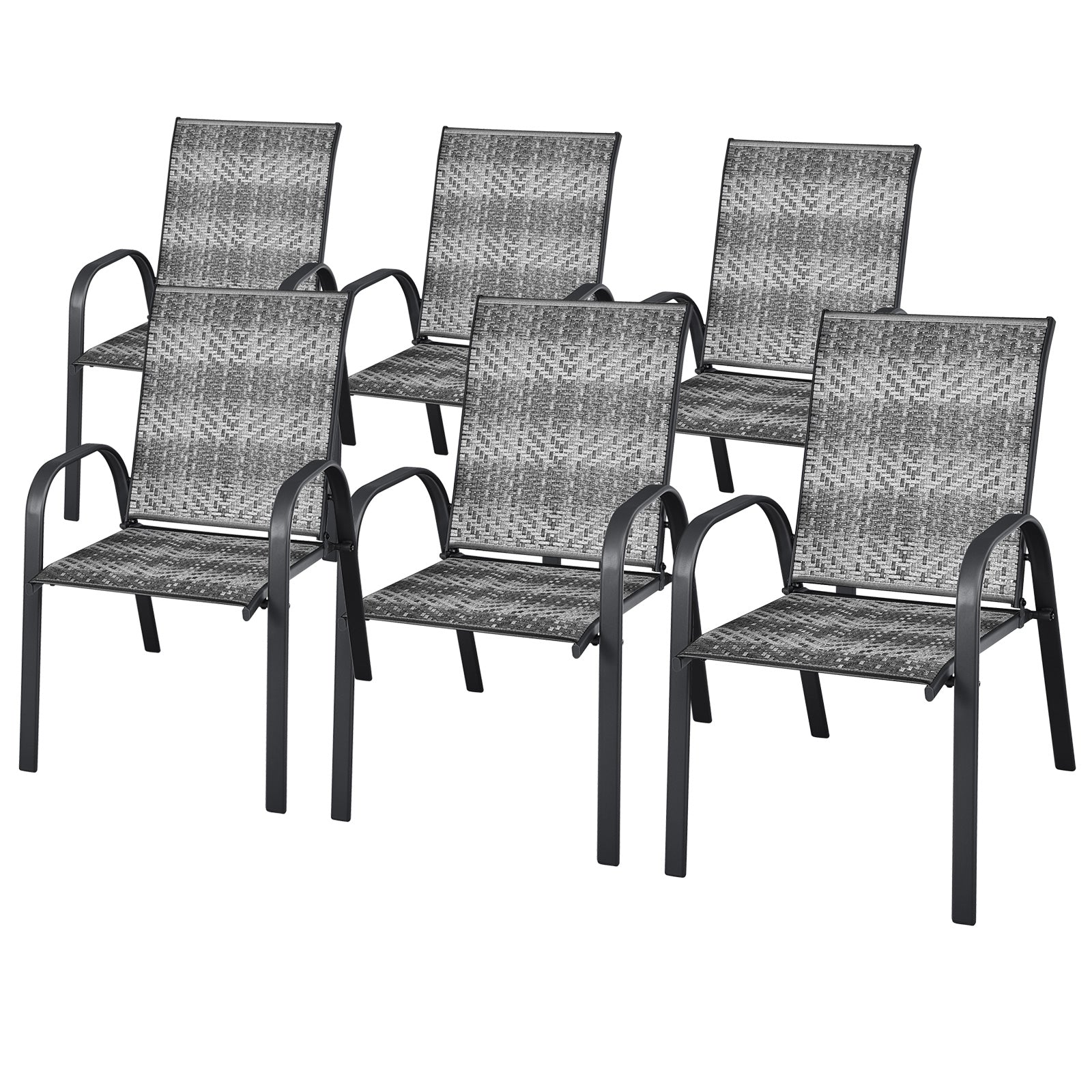 Outdoor PE Wicker Stacking Dining Chairs-Grey