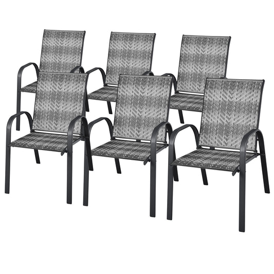 Outdoor PE Wicker Stacking Dining Chairs-Grey