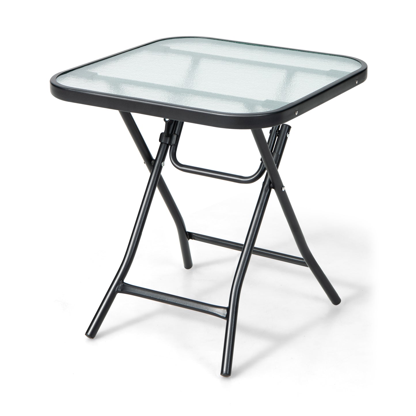 Patio Bistro Table Square Glass Side Table with Rustproof Frame