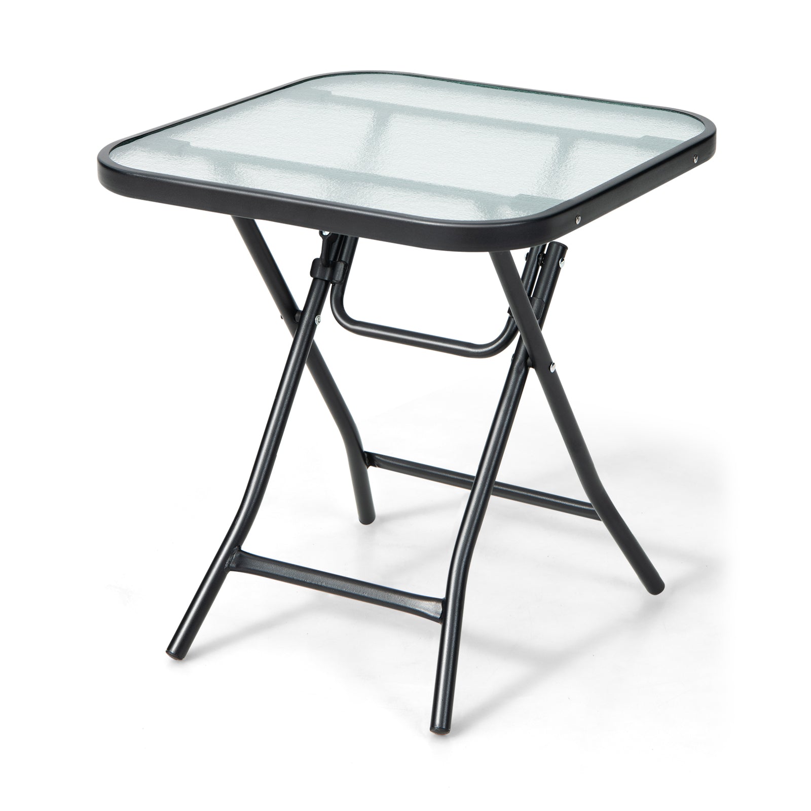 Patio Bistro Table Square Glass Side Table with Rustproof Frame