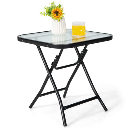 Patio Bistro Table Square Glass Side Table with Rustproof Frame