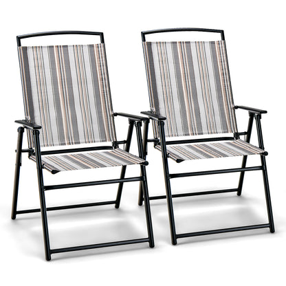 Patio Folding Chairs Set of 2 with Metal Frame and Armrest-Grey