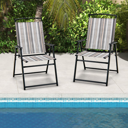 Patio Folding Chairs Set of 2 with Metal Frame and Armrest-Grey