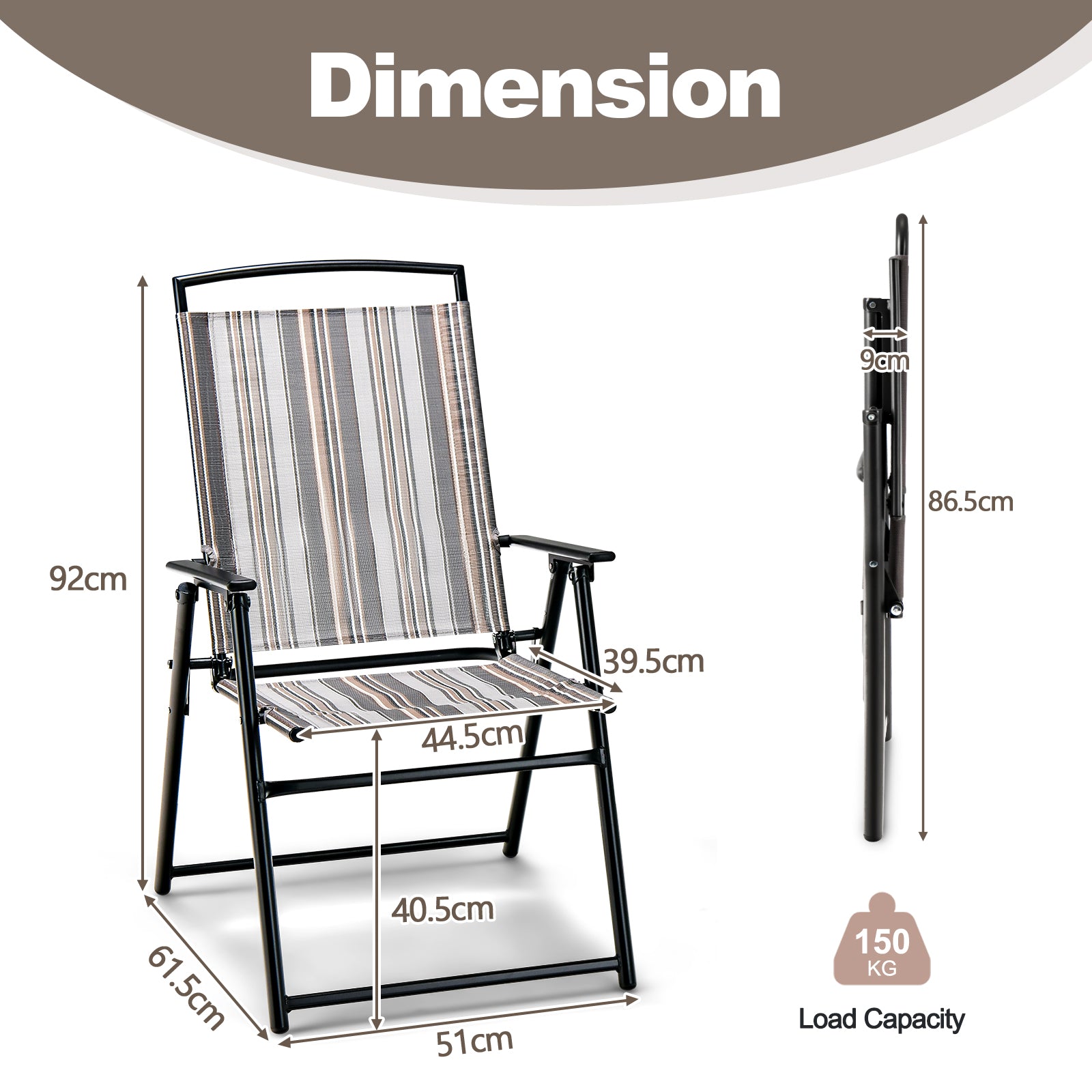 Patio Folding Chairs Set of 2 with Metal Frame and Armrest-Grey