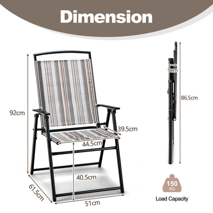 Patio Folding Chairs Set of 2 with Metal Frame and Armrest-Grey