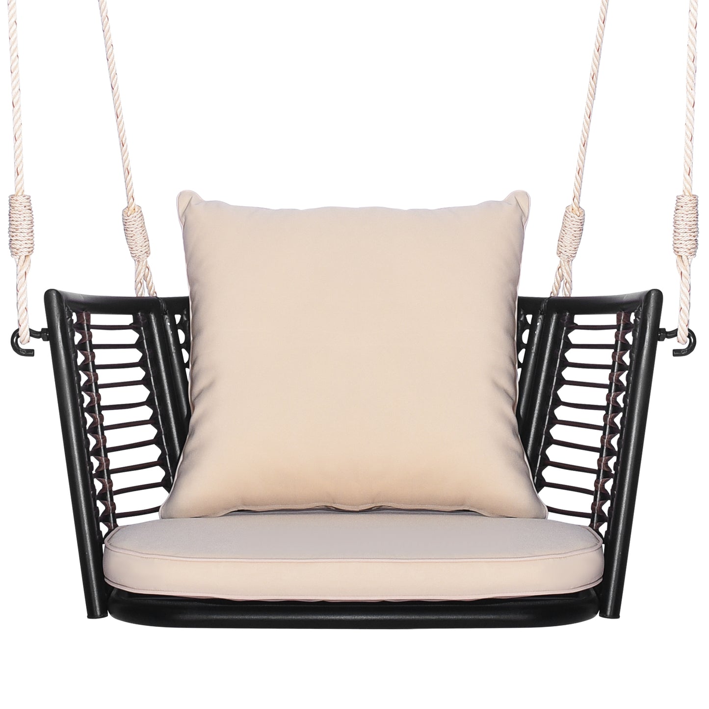 Patio Hanging Rattan Basket Chair Swing Hammock Chair with Cushions-Brown