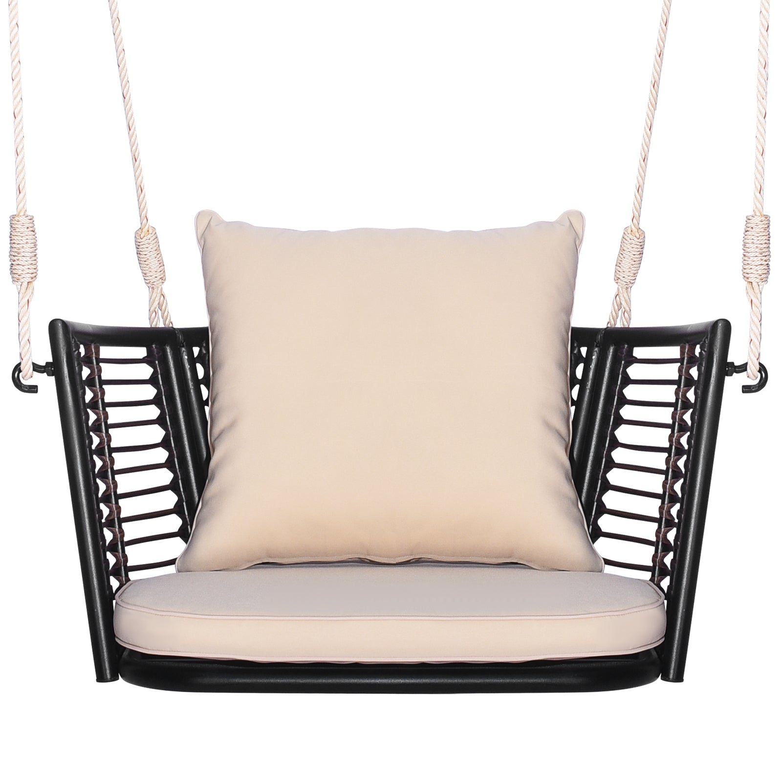 Patio Hanging Rattan Basket Chair Swing Hammock Chair with Cushions-Brown