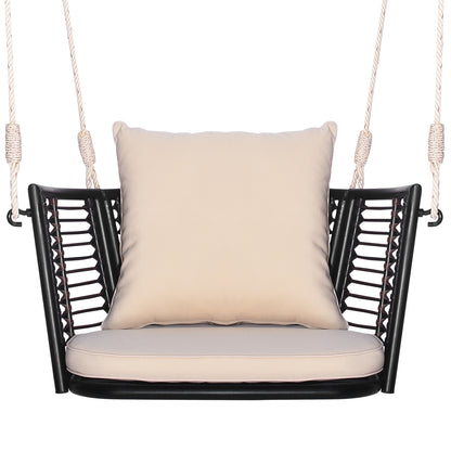Patio Hanging Rattan Basket Chair Swing Hammock Chair with Cushions-Brown