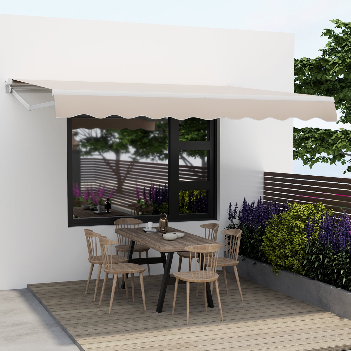 3.6 x 3 m Patio Retractable Awning with Manual Crank Handle-Beige