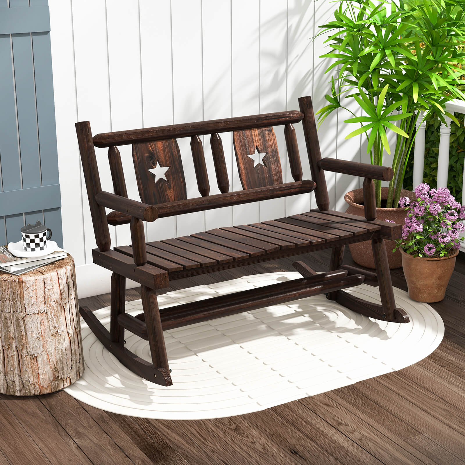 Long Bench Rocker Patio Rocking Bench 2-Person Rocker Chair – GardenArch
