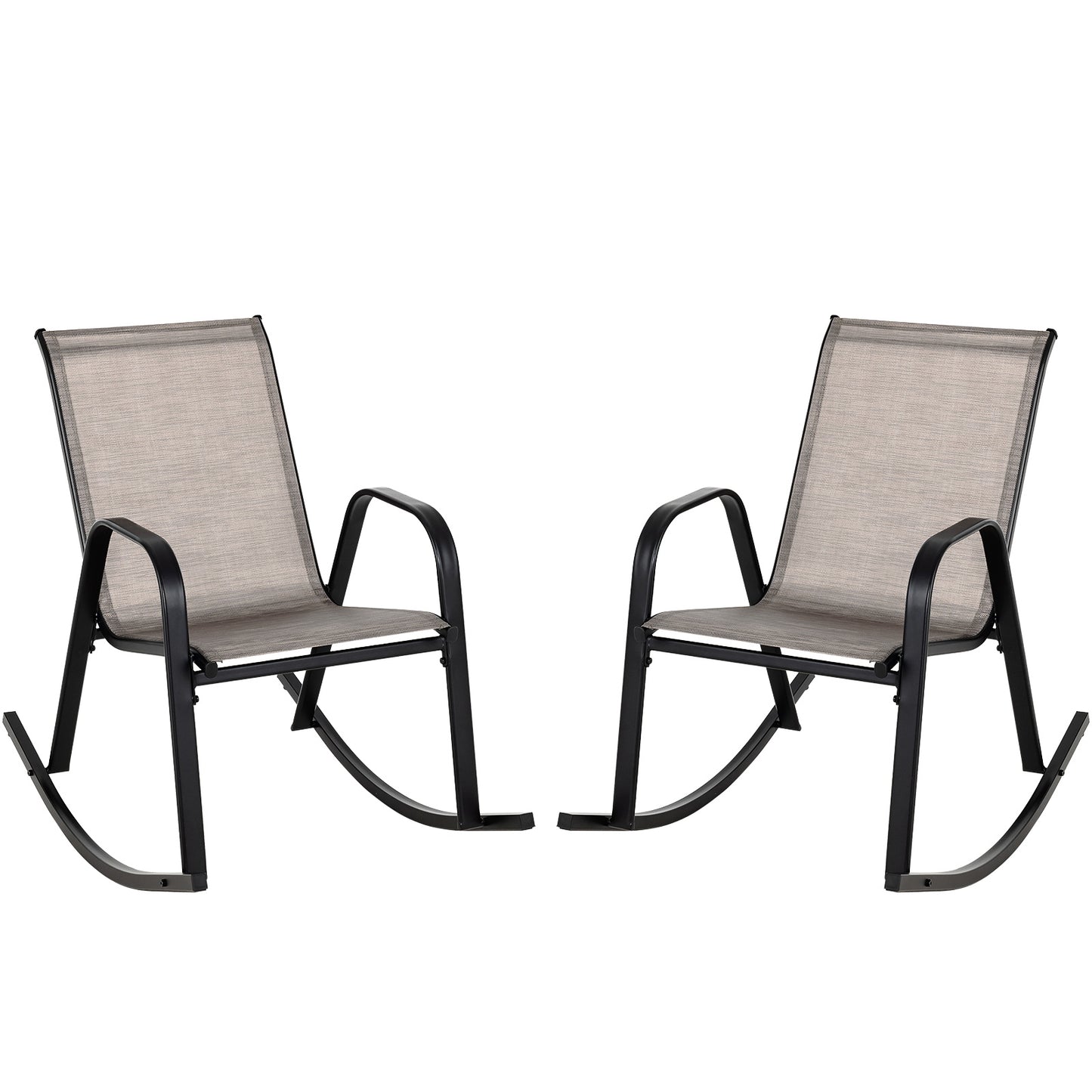 Patio Rocking Chair Set of 2 with Breathable Fabric Seat-Brown