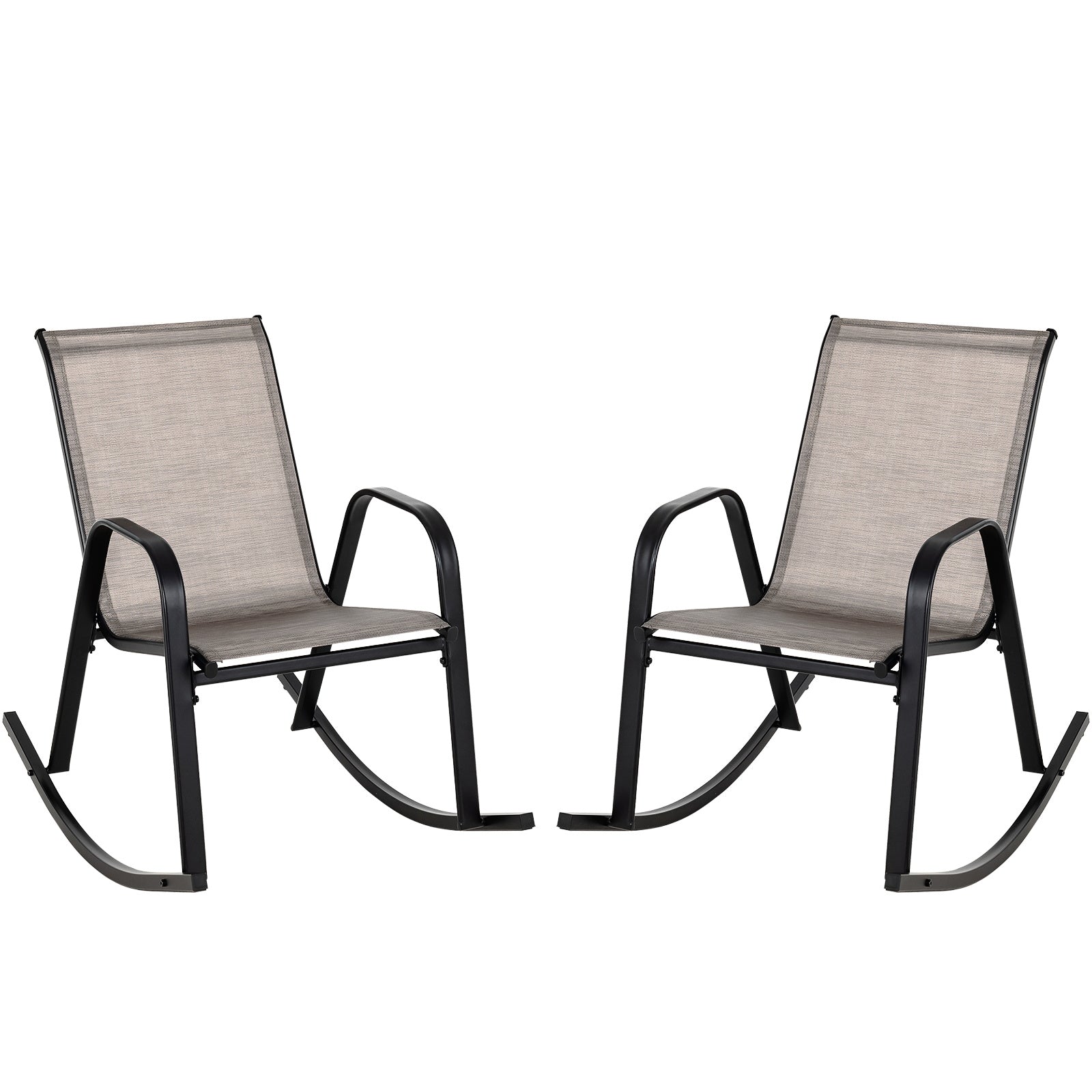 Patio Rocking Chair Set of 2 with Breathable Fabric Seat-Brown