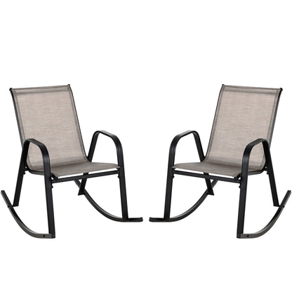Patio Rocking Chair Set of 2 with Breathable Fabric Seat-Brown