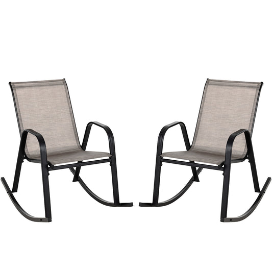 Patio Rocking Chair Set of 2 with Breathable Fabric Seat-Brown