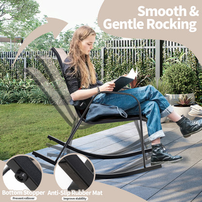 Patio Rocking Chair Set of 2 with Breathable Fabric Seat-Brown