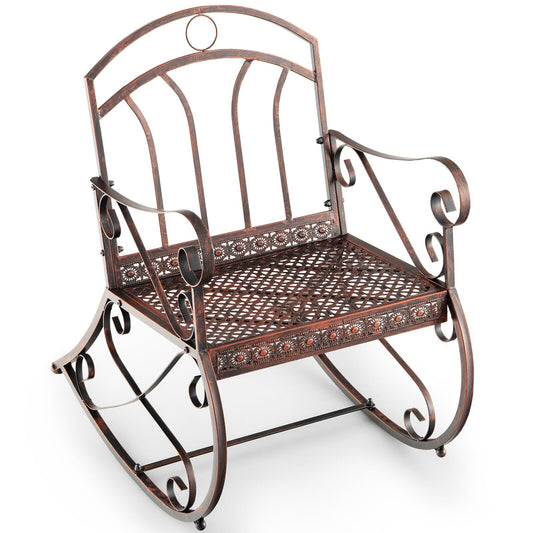 Outdoor Steel Rocking Chair with Ergonomic Backrest and Armrest-Copper