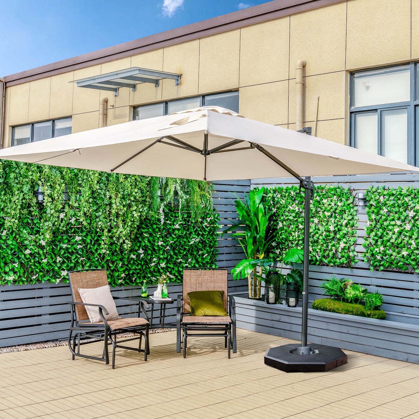 Patio Umbrella Square Offset with Cross Base and Tilt Adjustable-Beige