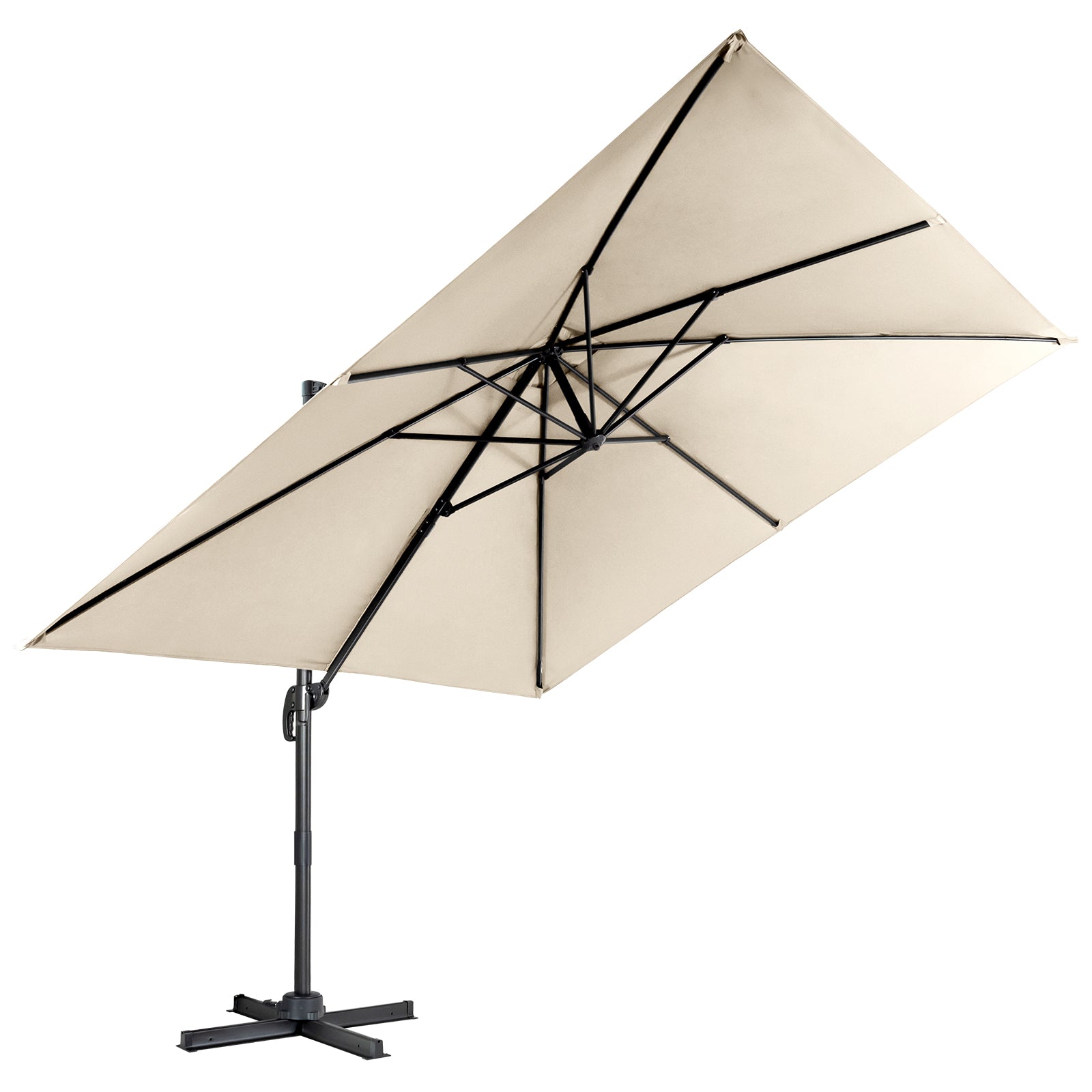Patio Umbrella Square Offset with Cross Base and Tilt Adjustable-Beige