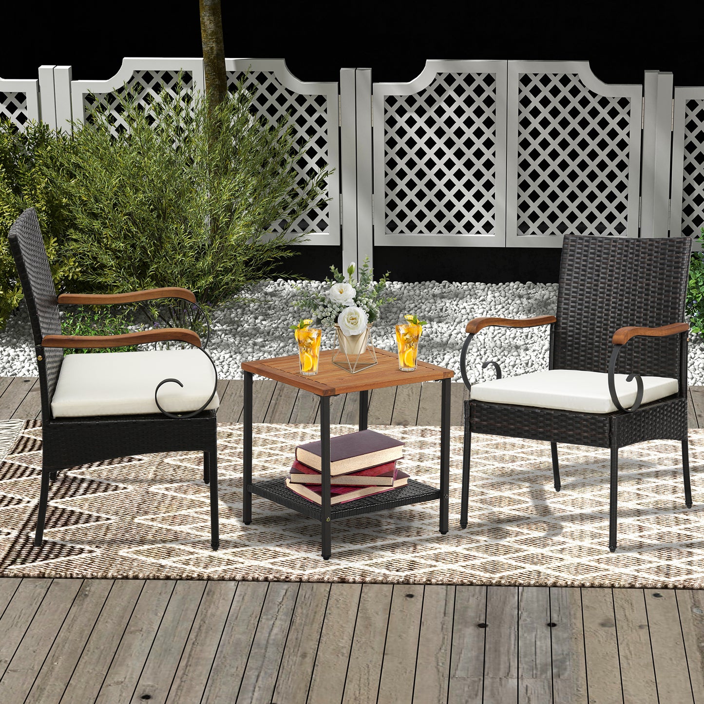 Patio Wicker Chair Set of 2 with Soft Zippered Cushion