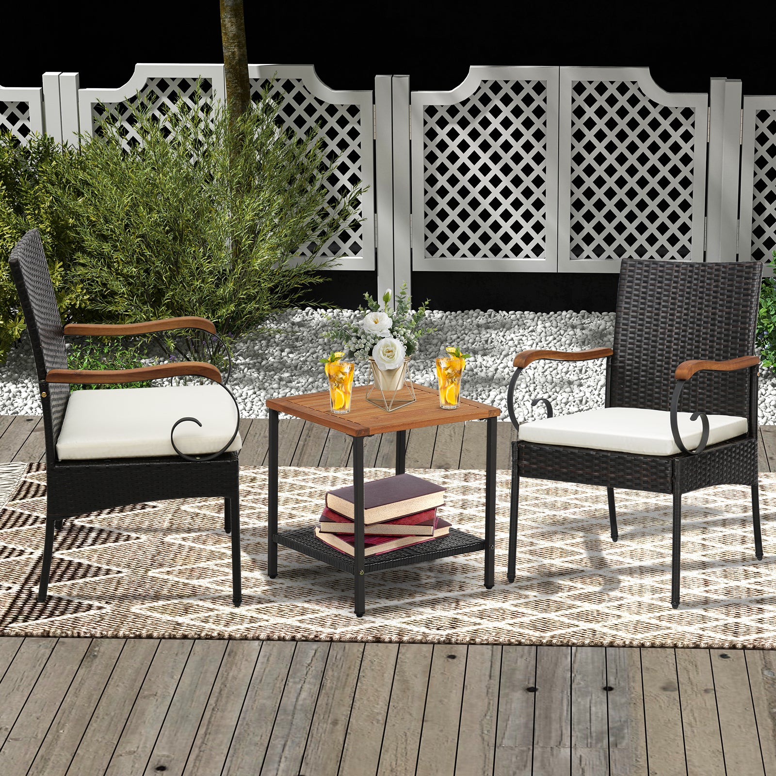 Patio Wicker Chair Set of 2 with Soft Zippered Cushion