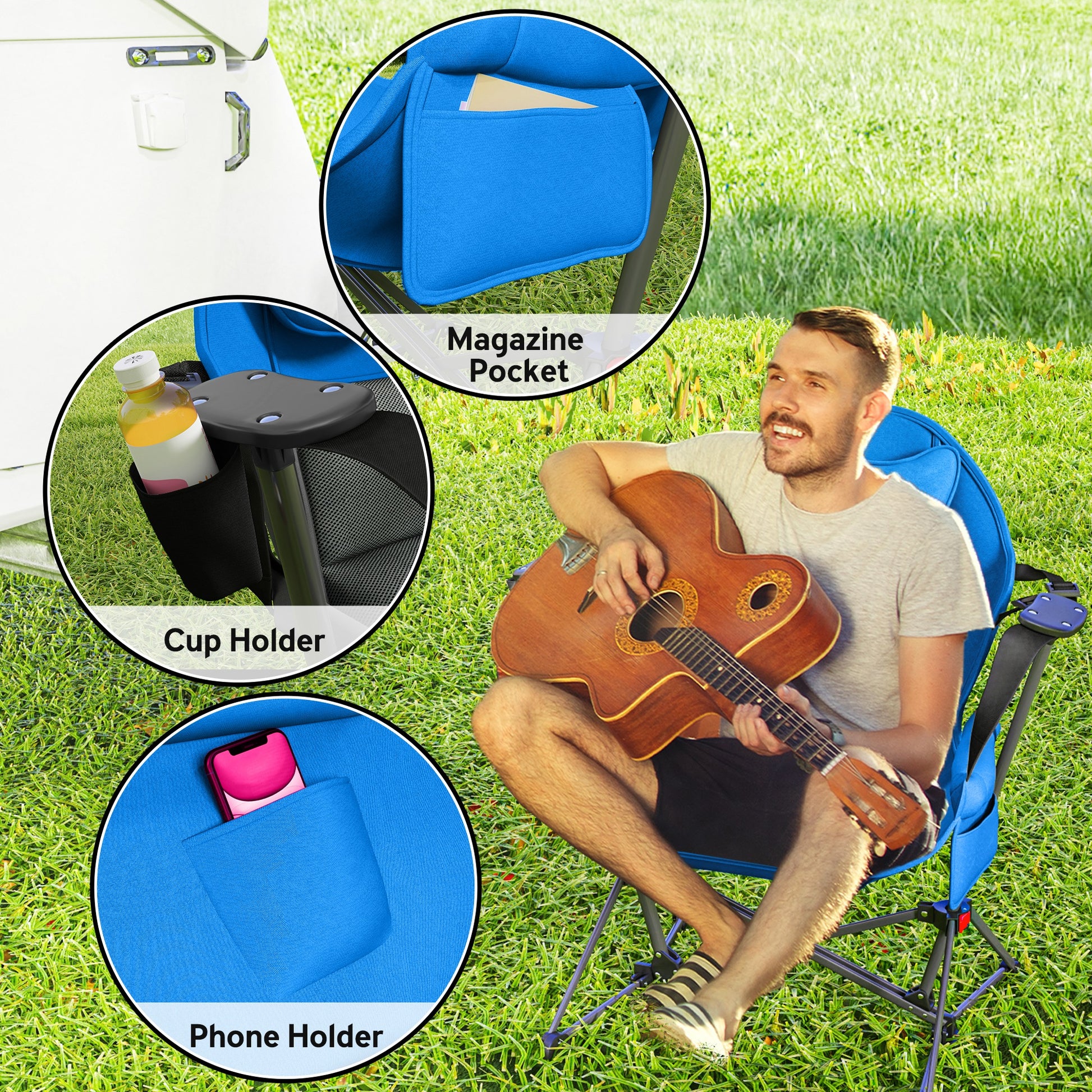 Outsunny Hammock Camping Chair Set of 2, Adjustable Back Swinging Camping Chair Portable Swinging Chair with Cup Holder, Headrest, Padded Seat and Carry Bag for Travel Fishing Hiking, Blue
