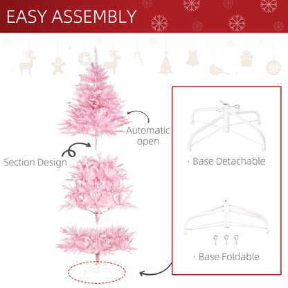 HOMCOM 6FT Pop-up Artificial Christmas Tree Holiday Xmas Holiday Tree Decoration with Automatic Open for Home Party, Pink