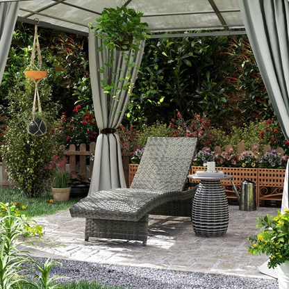 Outsunny Outdoor PE Rattan Sun Lounger, Folding Wicker Garden Lounger Recliner with 4-Level Adjustable Backrest, Rolling Sunbed Lounge Chair with Wheels, Non-Slip Legs for Balcony, Beach, Mixed-grey