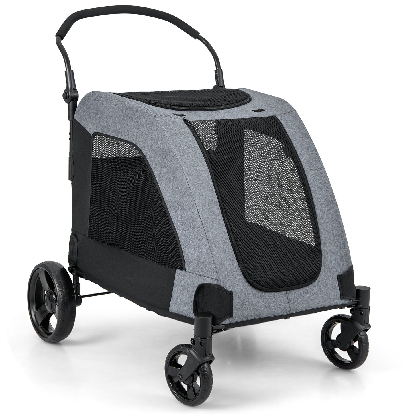 Foldable Pet Stroller with Front Door and Skylight for Medium Large Dogs-Grey