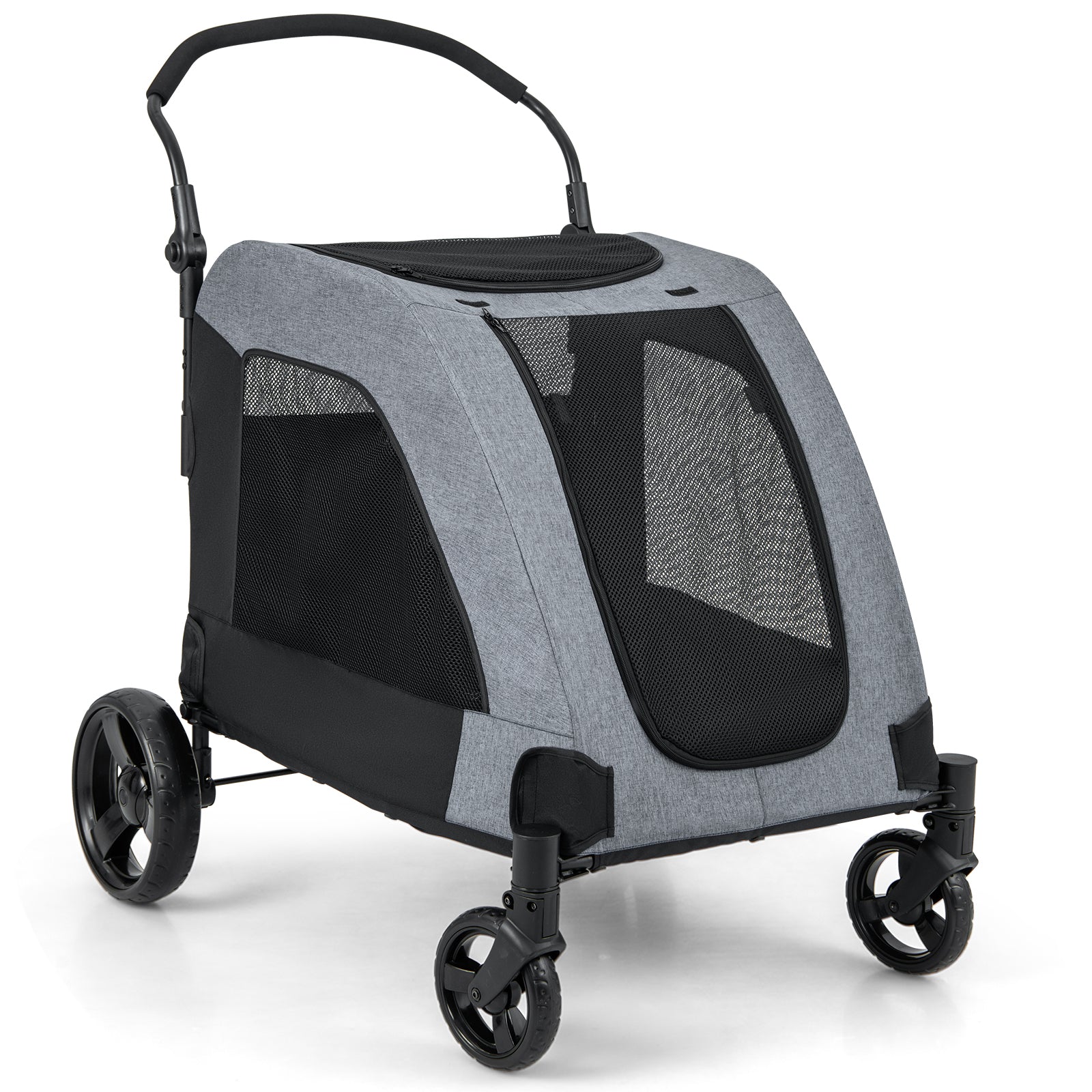 Foldable Pet Stroller with Front Door and Skylight for Medium Large Dogs-Grey