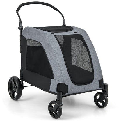 Foldable Pet Stroller with Front Door and Skylight for Medium Large Dogs-Grey