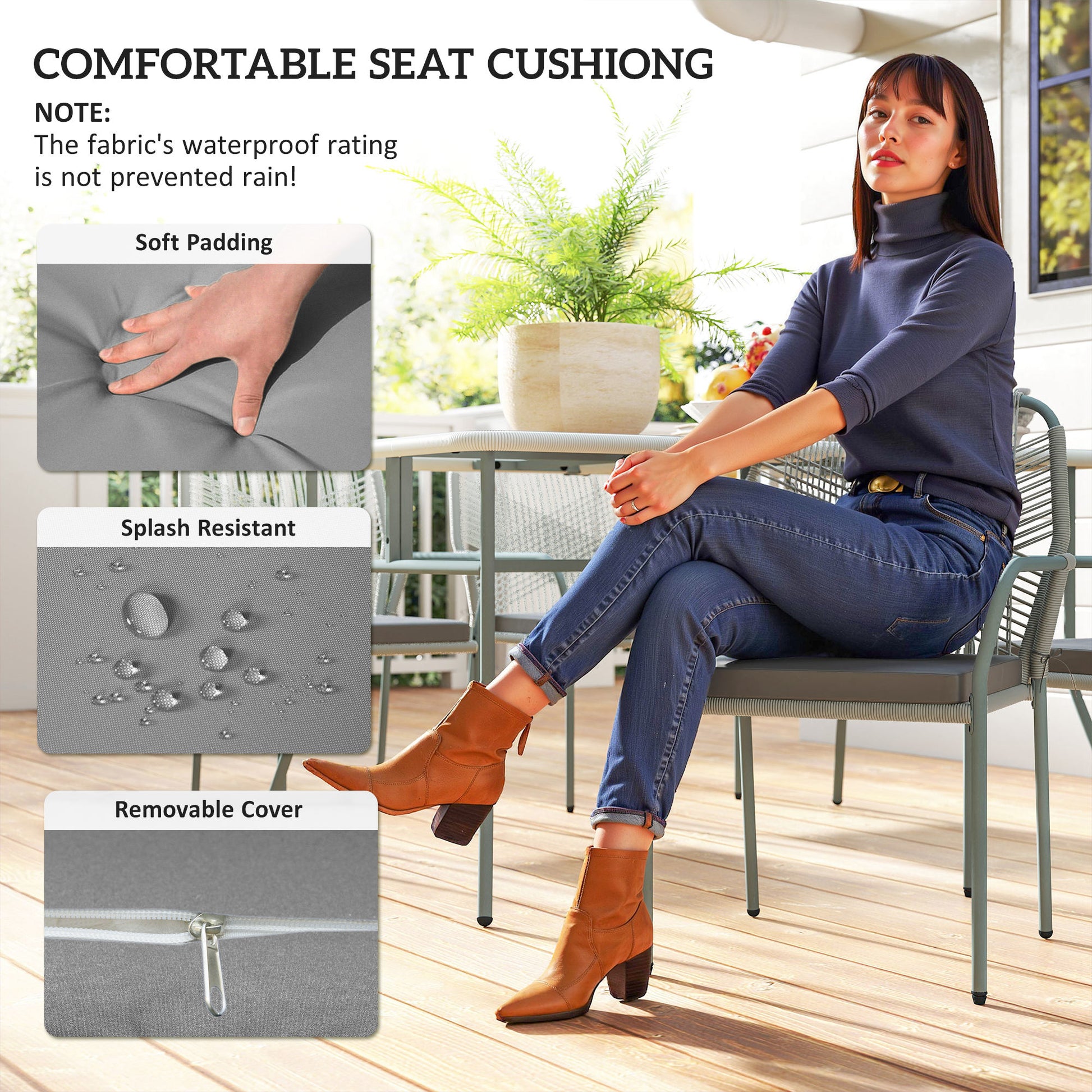 Outsunny Five-Piece PE Rattan Garden Dining Set with Cushions & Stackable Chairs - Light Grey