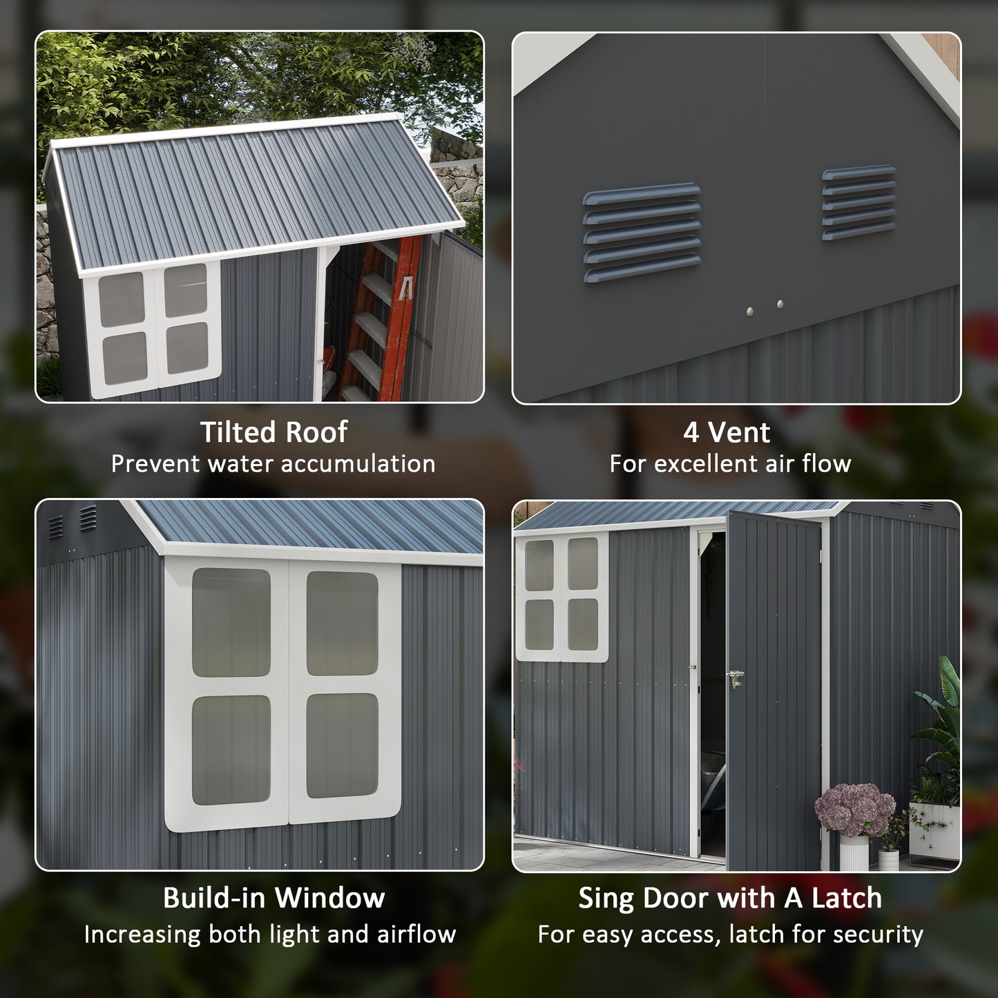 Outsunny 7 x 6ft Galvanised Garden Shed, with Latch - Dark Grey